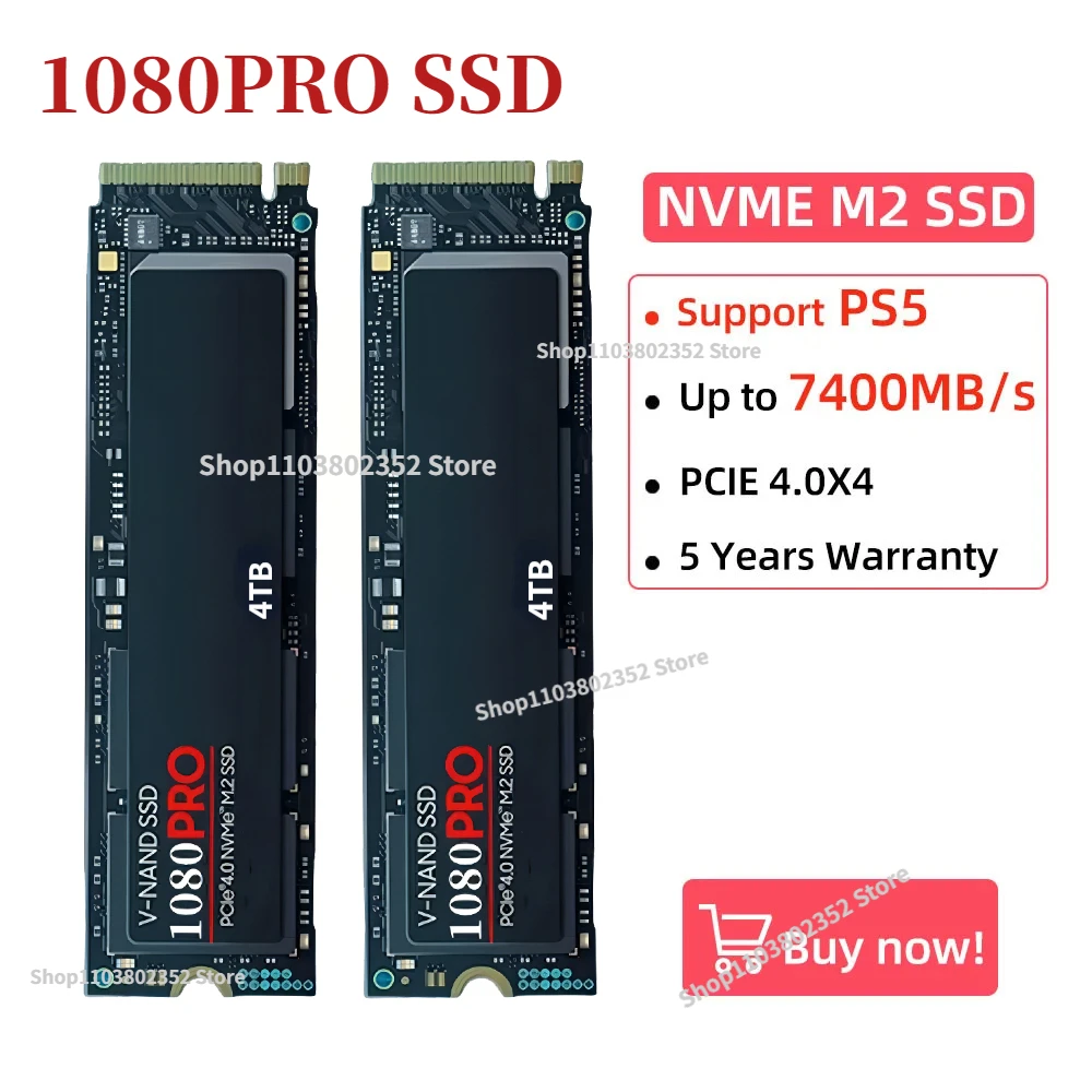 

Высокоскоростной портативный SSD-накопитель NVME M.2 1080 PRO 4 ТБ, портативный Внутренний твердотельный накопитель x 4 SATA для ноутбука, компьютера PS5