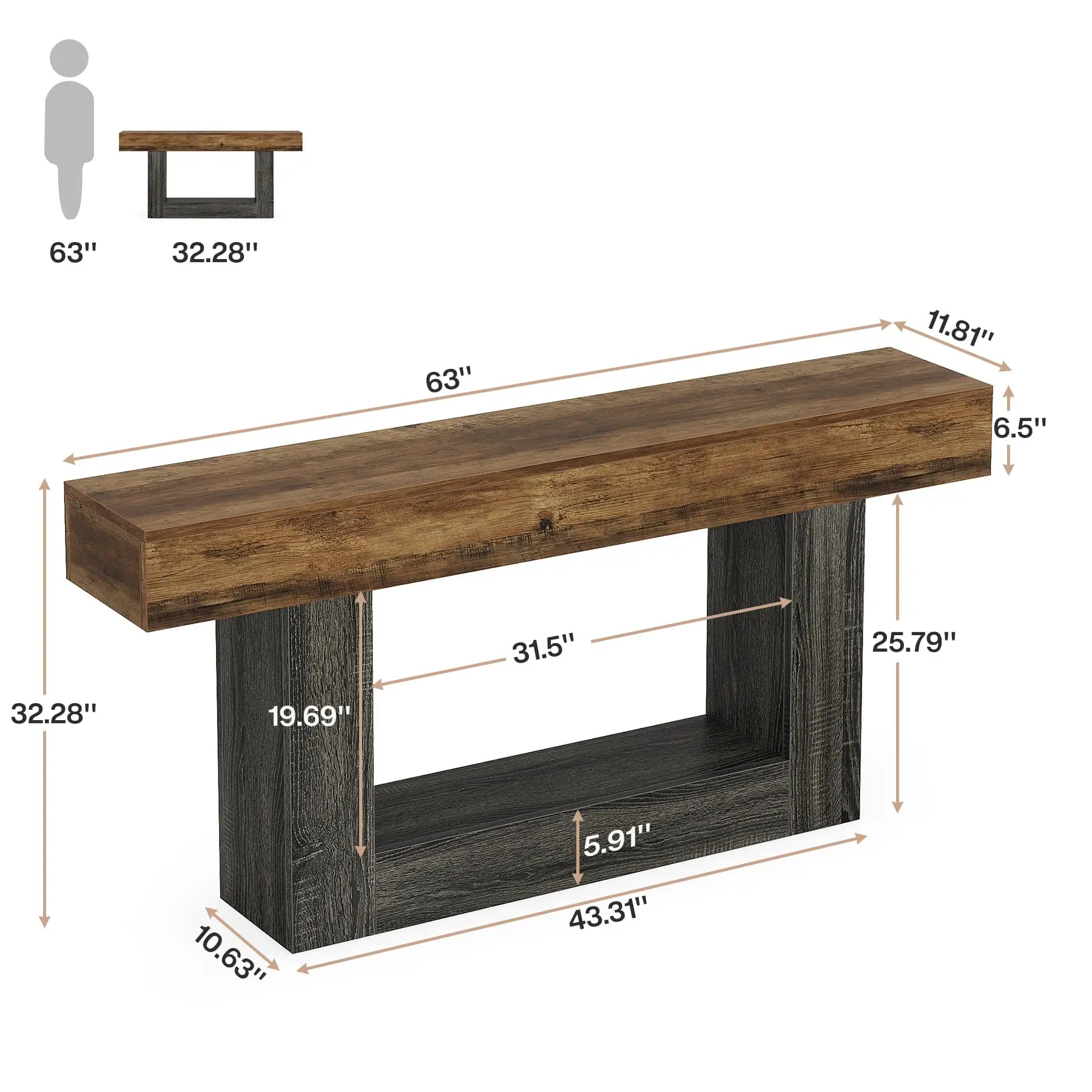 63" 2-Tier Console Table 2