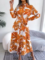 Women Casual Floral Print Long Sleeve Maxi Shirt Dress for Spring Autumn 2026 Elegant Contrast Color Lapel Buttons Long Dresses - Image 4