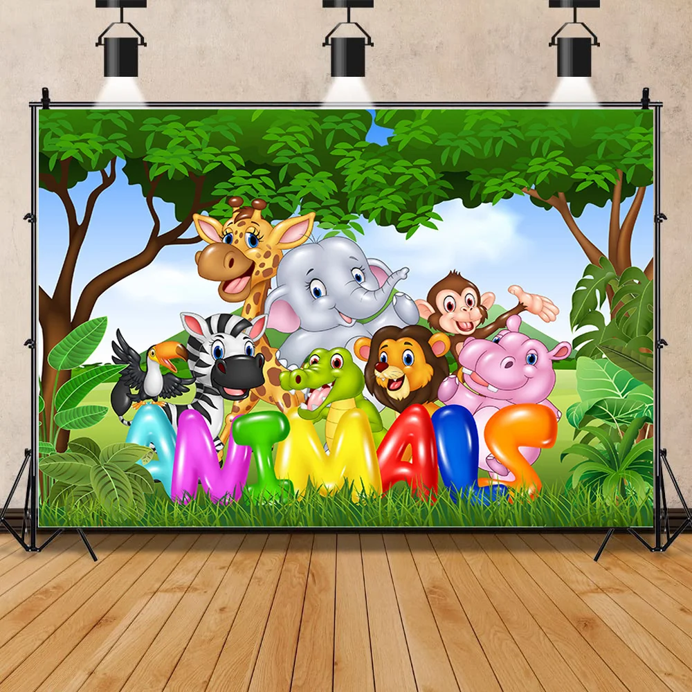 

African Animal Elephant Giraffe Lion Children's Birthday and Newborn Photography Background Prop FZ-07
