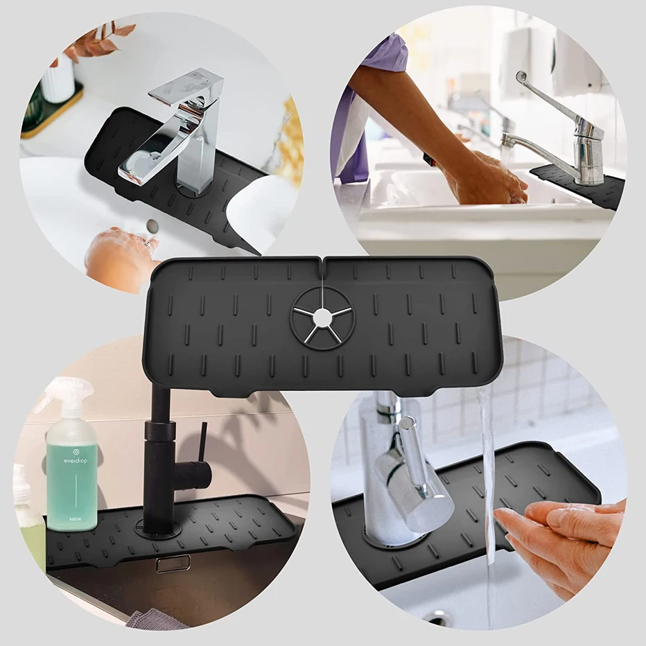 Faucet Absorbent Mat faucet mat,kitchen tools,kitchen faucet splash pad Kitchen Sink Splash Guard Silicone Faucet Splash Catcher Countertop Protector For Bathroom Kitchen Gadgets