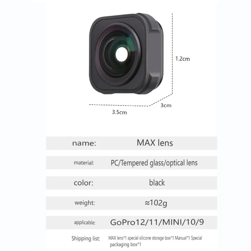 Objectif Grand Angle 155° avec Stabilisation pour Caméra Action