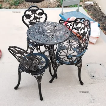 Set di mobili da giardino per esterni Tavolo e sedia da giardino per il tempo libero Sedie impermeabili all'aperto Tavolo e sedia in alluminio pressofuso per balcone AA 1