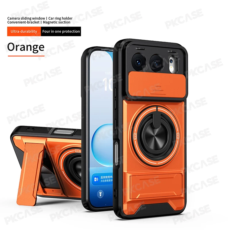 Folding Bracket Slide Camera Protect Case with Magnetic Ring Stand Cover