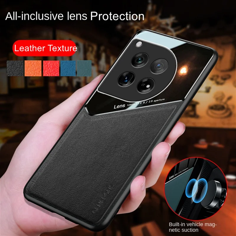 Étui en cuir texturé pour OnePlus 12 12R 11 11R 10 Pro 10T avec support à ventouse magnétique pour voiture Coque Fundas Capa_voghion.com