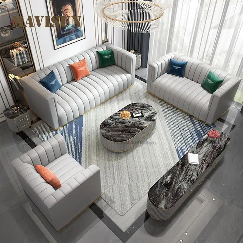 

Italian Light Luxury Leather Chesterfield Sofa Living Room Combination Villa Large Apartment Floor Lounge Sofa Modern Furniture