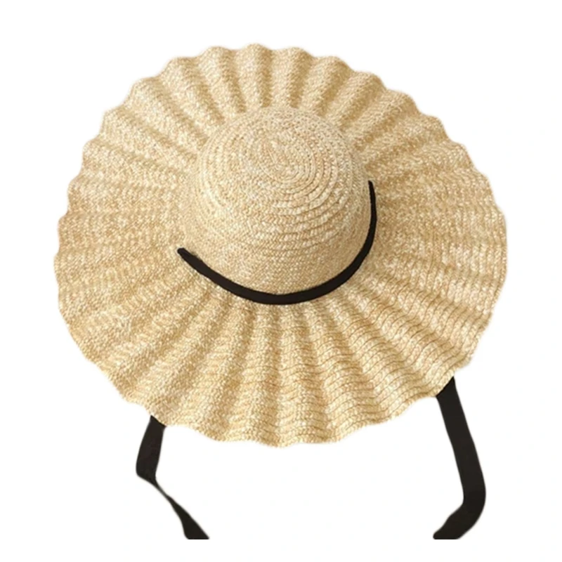 

Wide Brim Straw Hat with Ribbon Wavy Pattern for Sun for Protection Outdoor Beac