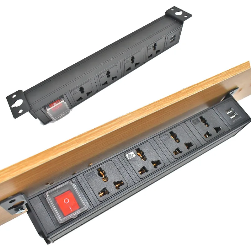 

C14 port PDU power strip Desktop socket hidden Office Electrical Outlets 1-9AC 10A Universal output socket USB charge