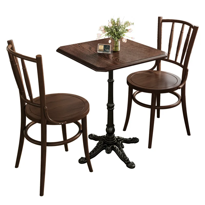 Retro Bar Table and Chair Combination American Style Chair Solid Wood Table Rattan