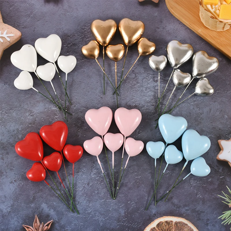 20pcs 3D Heart Shape Cake Topper Mix Size Love Cake Balls Valentine's Day Cupcake Flag Wedding Birthday Party Decor Baby Shower