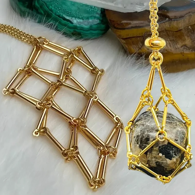 

2023 Crystal Holder Cage Necklace Golden Silver Color Metal Net Necklace Accessories Necklace Accessories Stone Holder Necklace