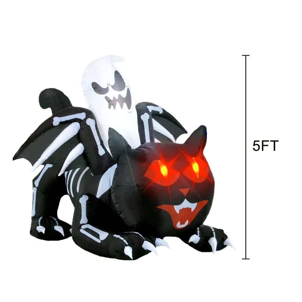 Large Halloween Outdoor Decoration Inflatable Ghost Skeleton Cat with Wings Built-in LED Light for Halloween Holiday Party Decor 5