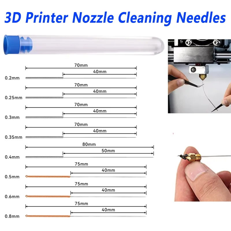 Düse Edelstahl Reinigungsnadel für 3D-Drucker Düsen Reinigungsnadeln Werkzeuge 0,16 ~ 0,8 mm mehrere Größen