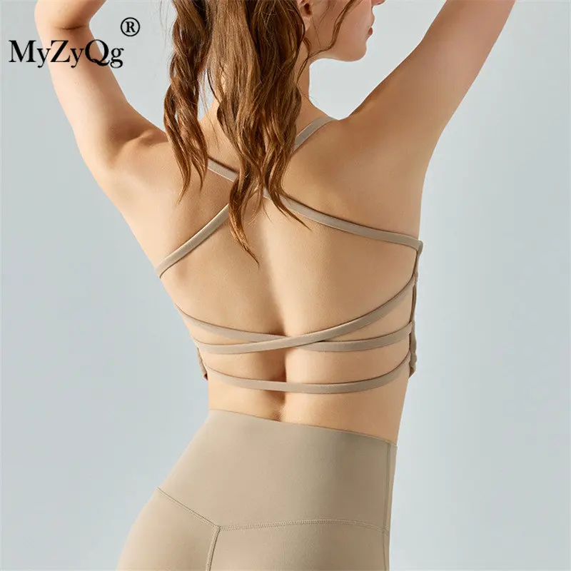 MyZyQg Women Yoga Bras Hanging Neck Sports Underwear Cross Beauty