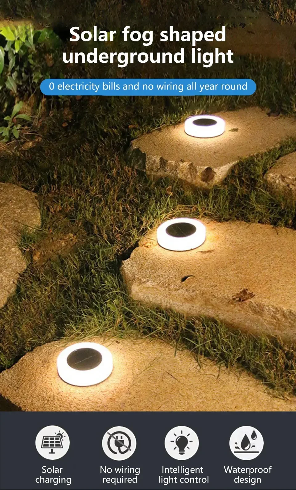 Description Picture 2 of item4pcs Outdoor Solar Lights LED Lawn Yard Decoration Night Light Outdoor Waterproof Landscape Garden Courtyard Villa Buried Light