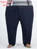 180KG Plus Size Jeans Men Big 56 54 52 Autumn Thick Straight High Waisted Dad Elastic Denim Trousers Blue Loose Stretched Pants 1