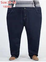 180KG Plus Size Jeans Men Big 56 54 52 Autumn Thick Straight High Waisted Dad Elastic Denim Trousers Blue Loose Stretched Pants 1