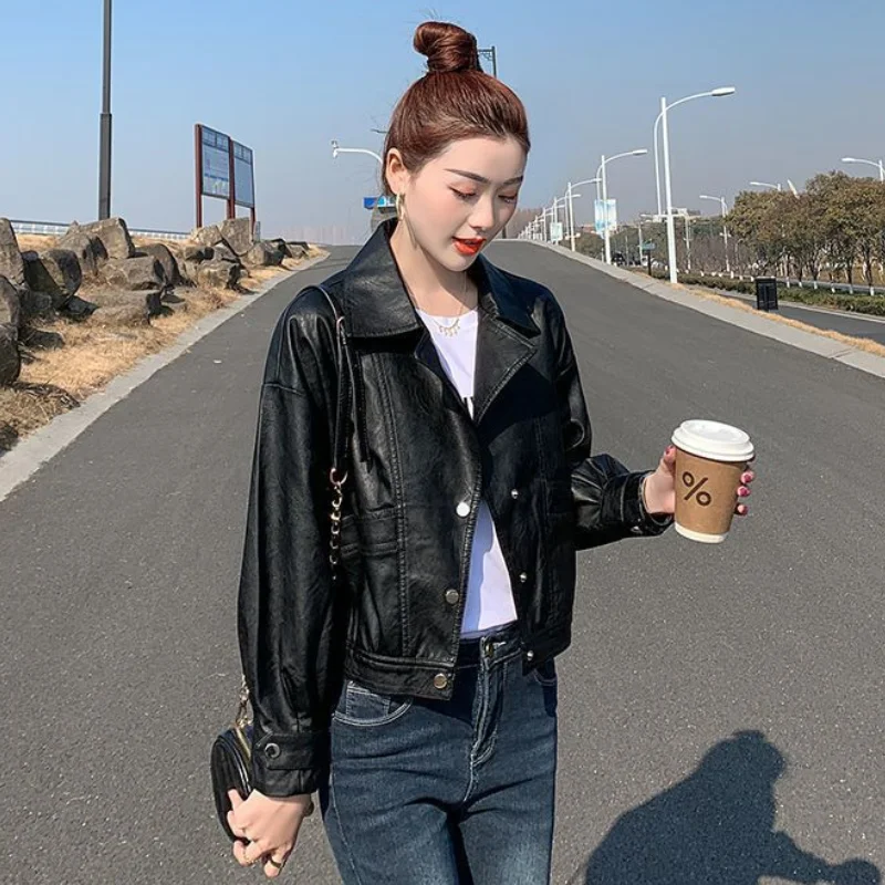 

Pu Leather Coat Women's Spring and Autumn Women's Clothing 2022 Korean Loose and Versatile Jacket Motorcycle Short Jacket
