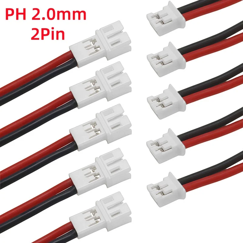 Connecteurs JST PH 2.0 2 broches - Lot de 5/10 paires, câble 10cm