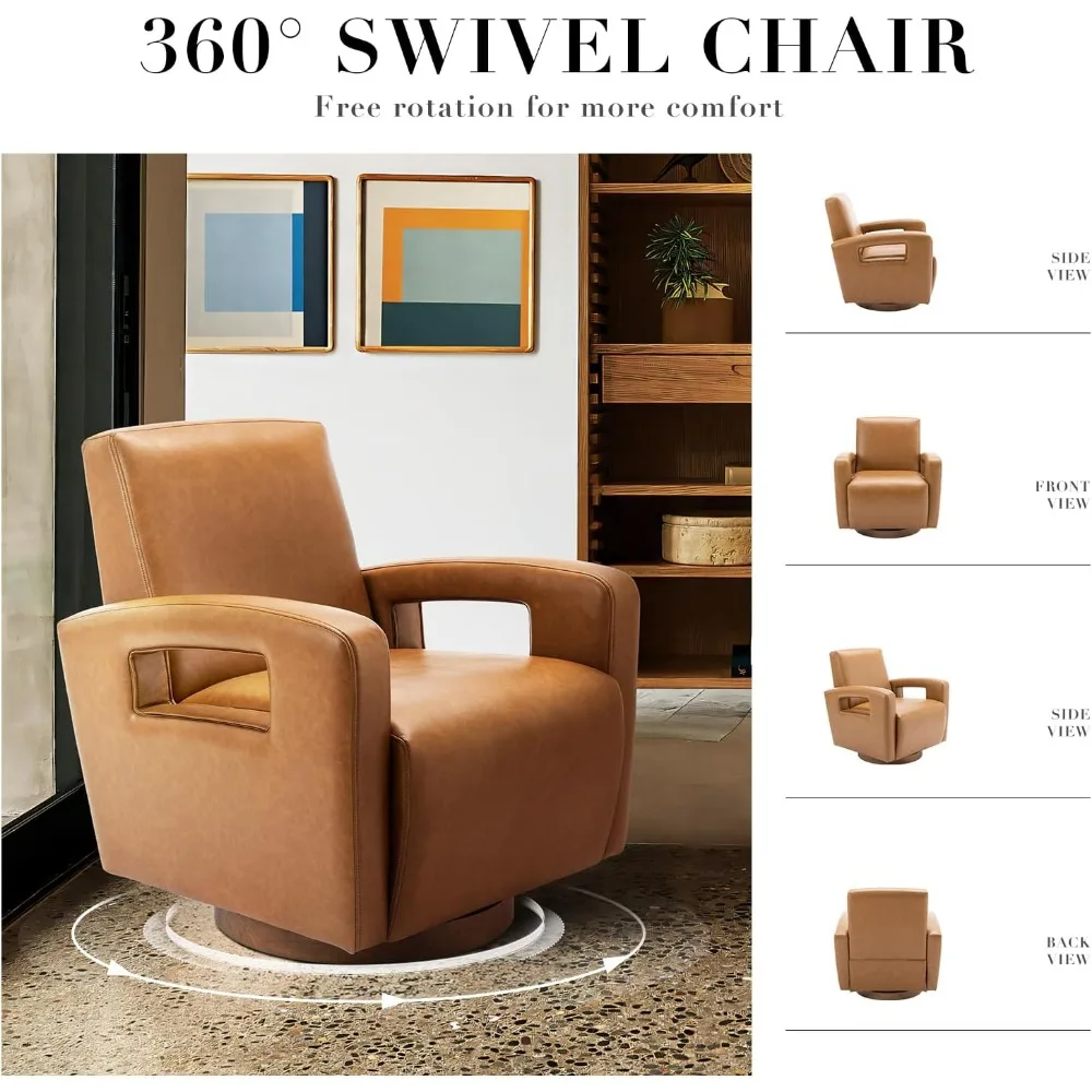 Swivel Accent Chair Set  , Faux Leather Swivel Chair with Solid Wooden Base, Living Room Swivel Armchair Single Sofa Chair 4