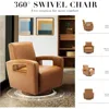 Swivel Accent Chair Set  , Faux Leather Swivel Chair with Solid Wooden Base, Living Room Swivel Armchair Single Sofa Chair 4