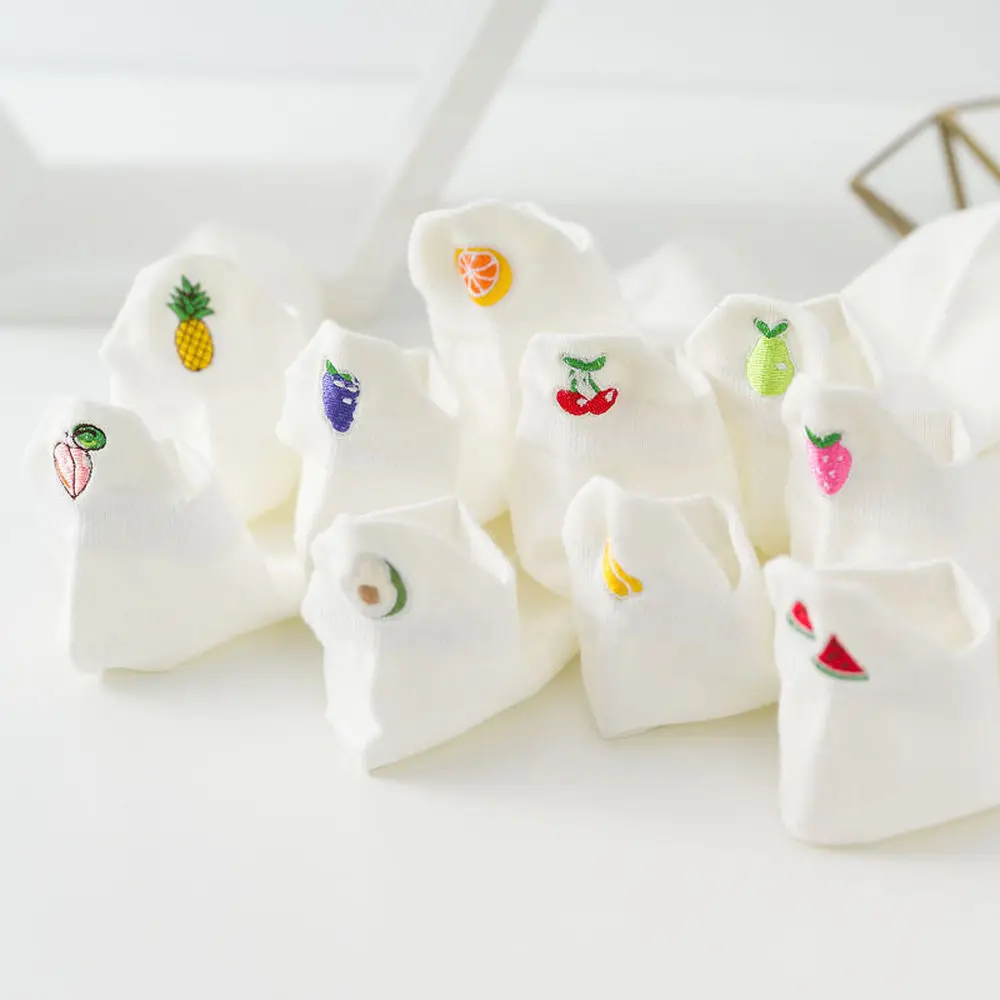 Women Socks Casual Solid White Socks Women Embroidery Fruits Avocado Strawberry Watermelon Banana Short Socks Summer Harajuku Ankle