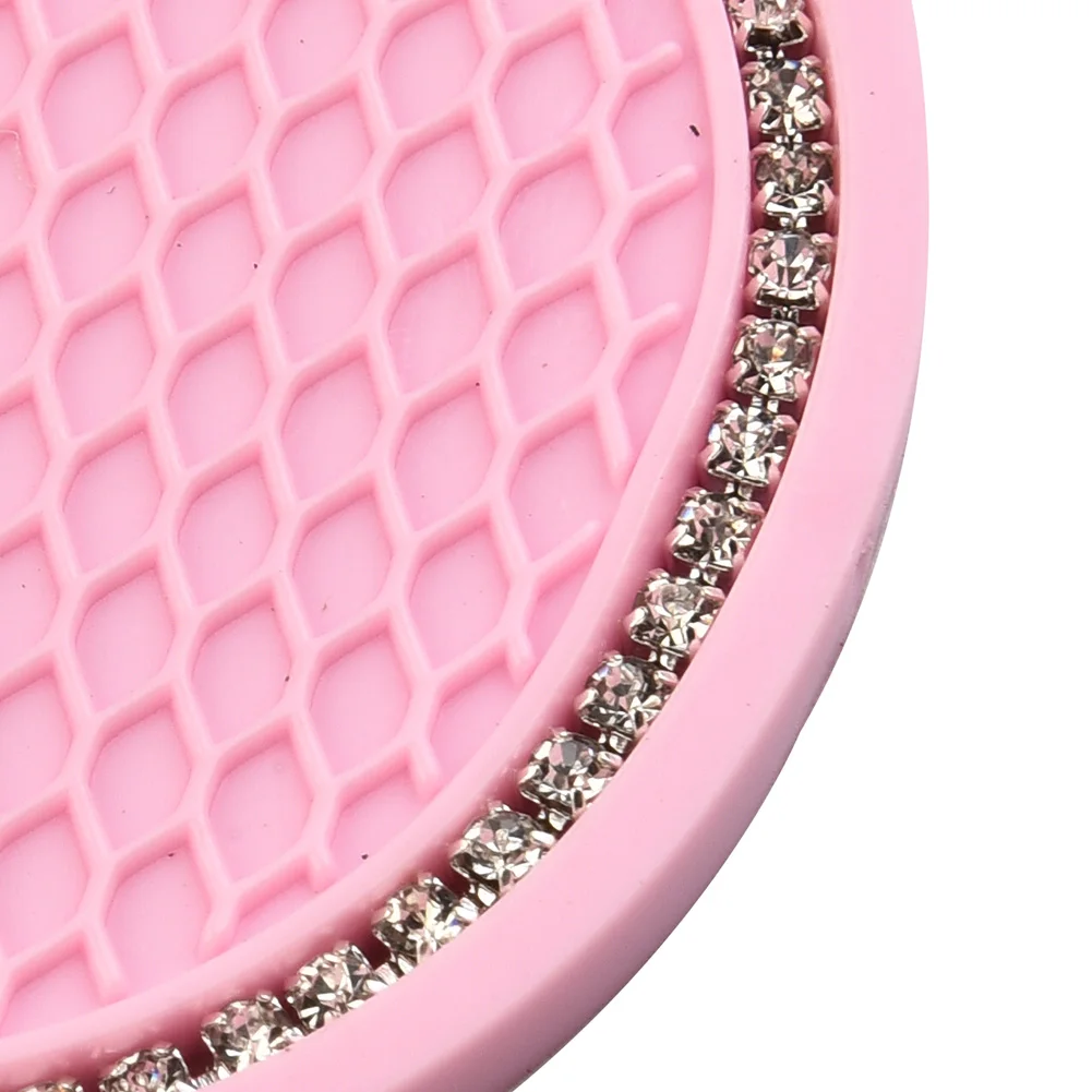 

Durable High Quality Practical Vehicle Cup Holder Mat Interior Coasters Pad Pink Rhinestones Universal 7cm Dia