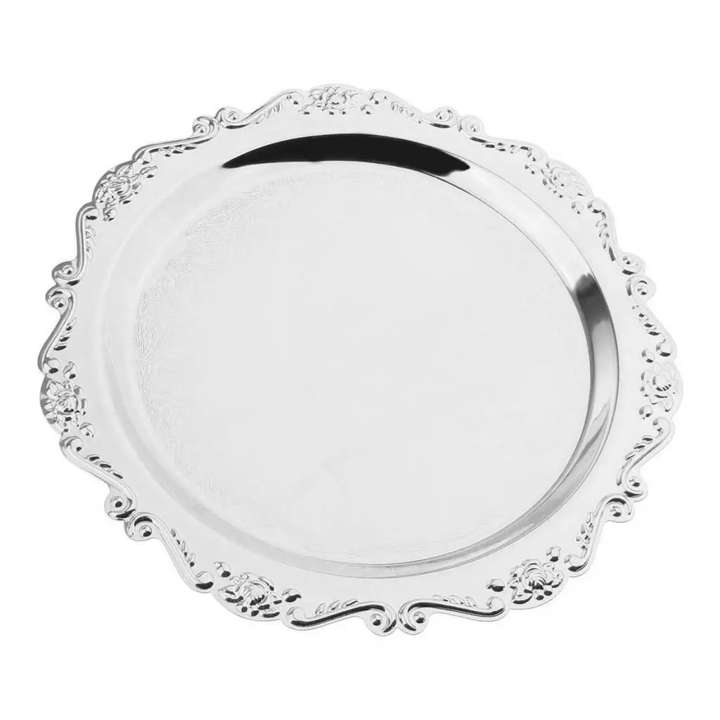 Description Picture 5 of itemSilver Round Metal Fruit Dish Pastry Plate Tea Dessert Serving Tray 25cm