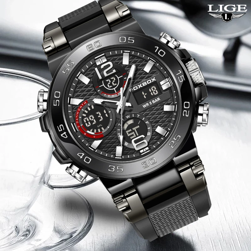 

LIGE 2023 NEW Men Watches Quartz Top Brand Luxury Digital Male Clock Military Sport Original Genuine Silicone Classic Wristwatch