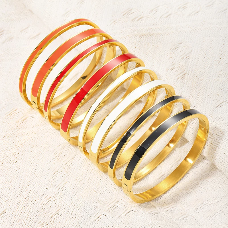 G&D Luxus Bunte Orange Emaille Armreifen Armbänder für Frauen Party Geschenk Mode Armreifen Original Edelstahl Schmuck – Detail 6