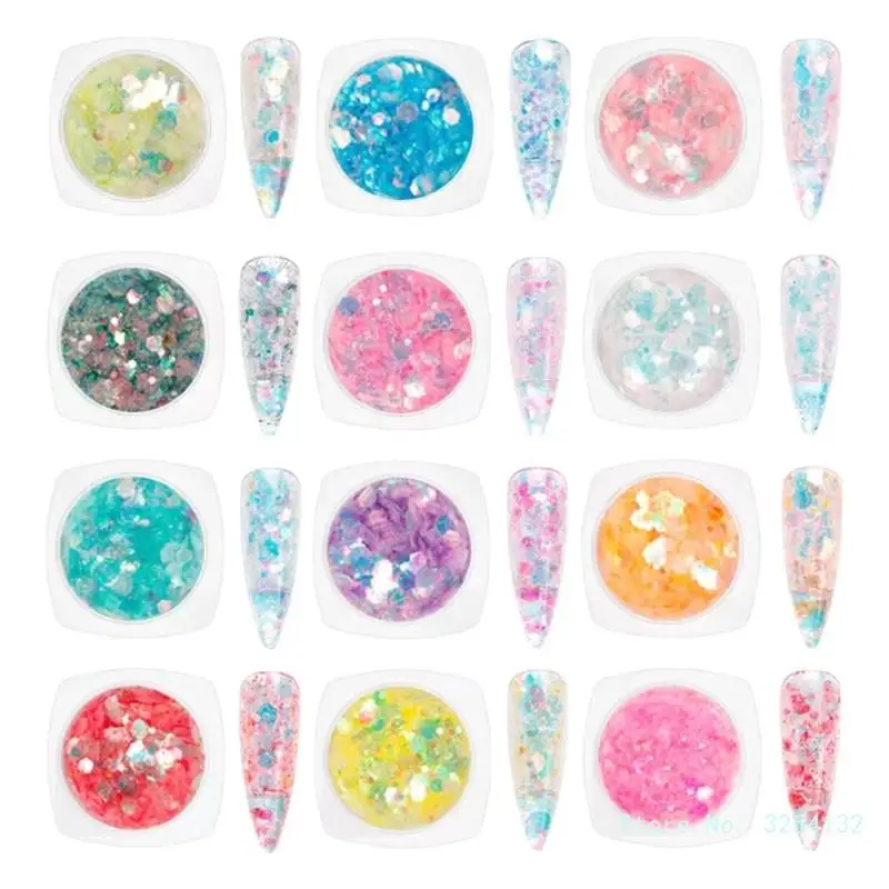 

12 Colors Nails Sequins Glitter Decorations Glitter Crystal Flakes Gel Manicure Nails Art Decorations