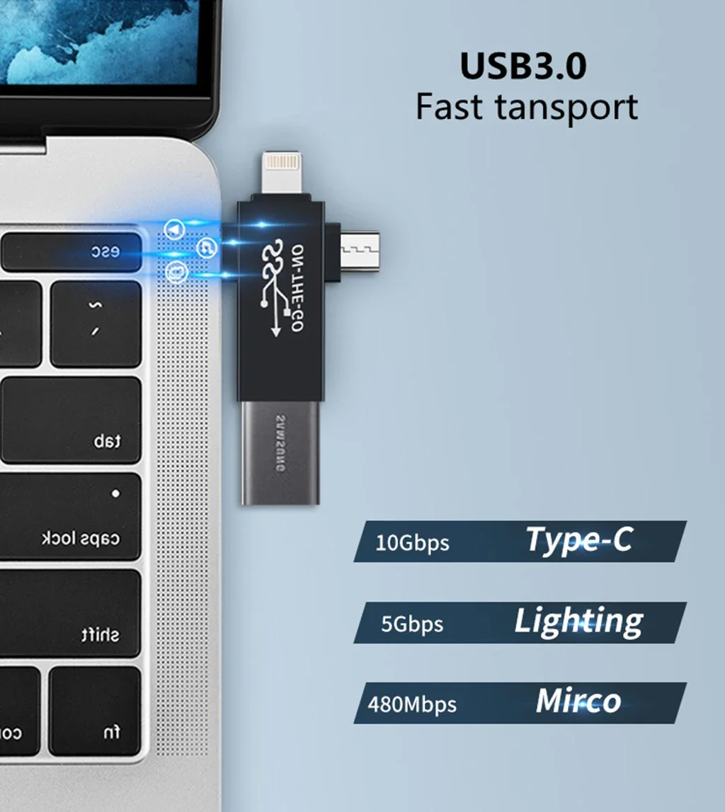 ũ USB Ʈ 3.0 OTG , USB 3.0   ȯ, º ϵ ũ ̺,  C Ÿ, 3 in 1