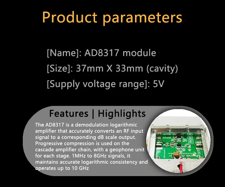 Logarithmic amplifier AD8317 module RF Power Detector 1M-10GHz RF Power Meter