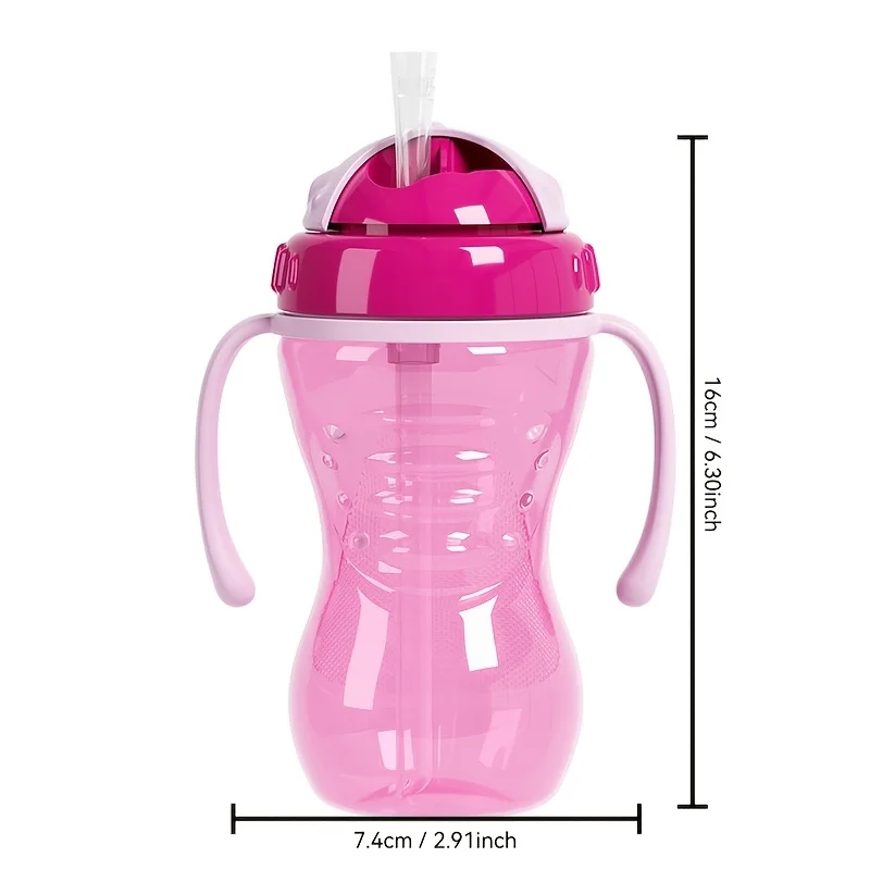 300ML 누수 방지 손잡이가 있는 빨대컵, 손쉬운 그립감, 직선형 물병, 흘림 방지 학습용 컵