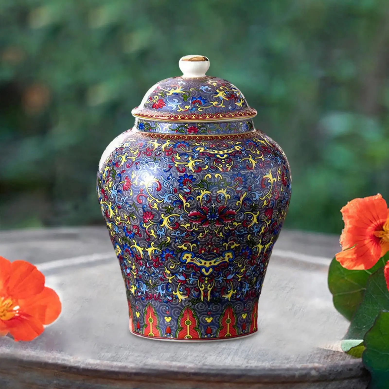 

Ginger Temple Jar Decoration Desktop Can Ceramic Vase Tea Canister Storage Pot for Sugar Loose Tea Coffee Living Room Farmhouse