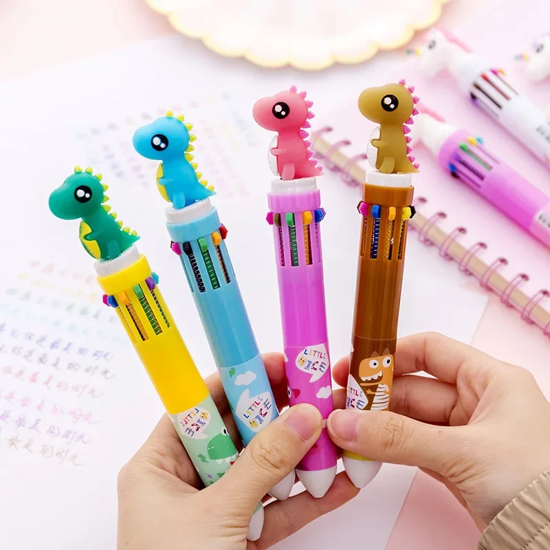 Multifunctional Pen 10 Colors Cute Cartoon Ballpoint Pen Dinosaur Kawaii Multicolor Gel Pen for Writing