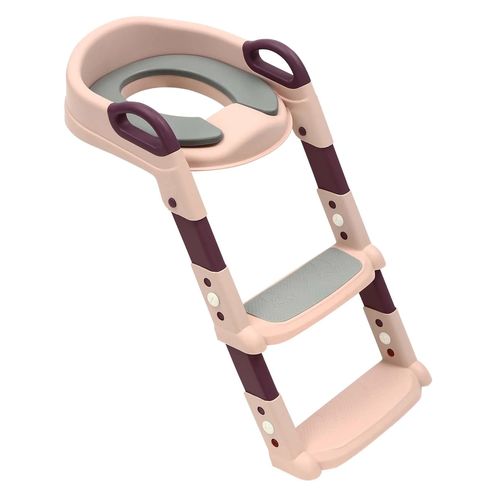 Kleinkind-Toilettensitz mit Treppe, höhenverstellbar, rutschfest, sicher, bequem, PU-Kissen für 2–7 Jahre alte Kinder, Rosa – Detail 4