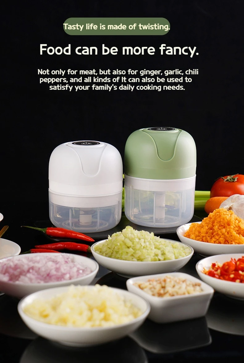 Mini Electric Garlic Chopper 250ML, USB Charging Ginger and Vegetable Cutter, Food Processor Kitchen Tool for Quick Chopping