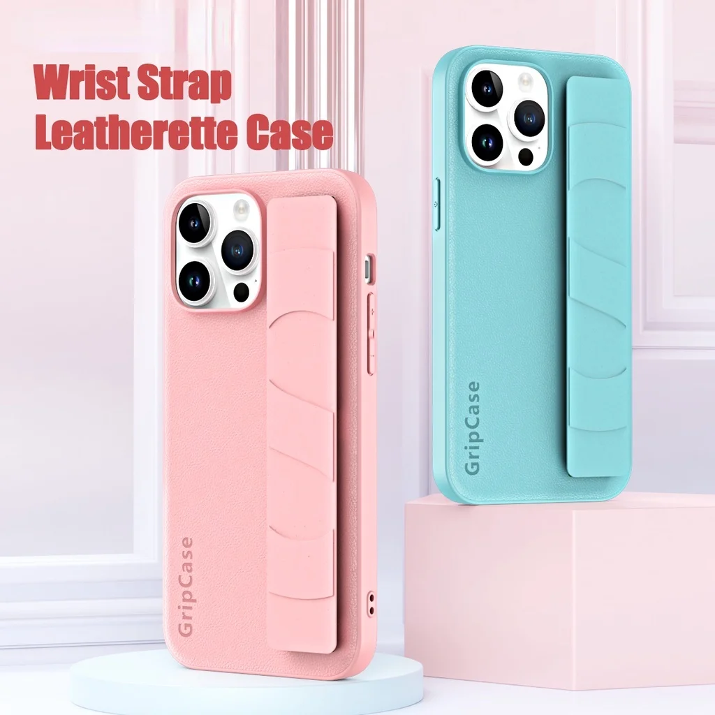 

for iPhone 15 Pro Max 15 Plus Luxury PU Leather Phone Case for iPhone 14 Plus Pro 13 Pro Max Wrist Hand Strap Soft Frame Cover