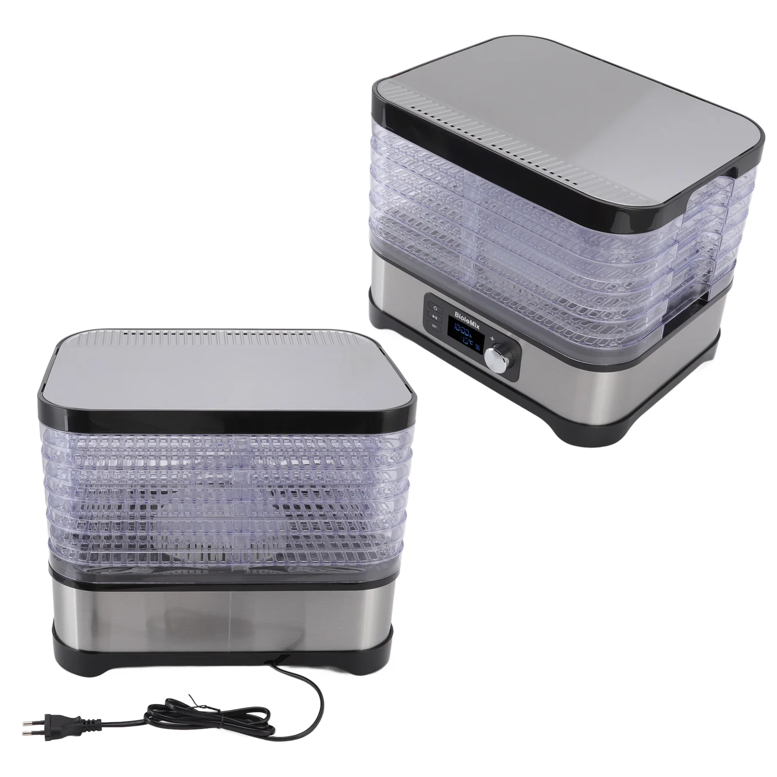 Food Drying Machine 5 Tray Food Dehydrator Stainless Steel Adjustable Temperature Settings EU Plug 220V BPA for Home for 2