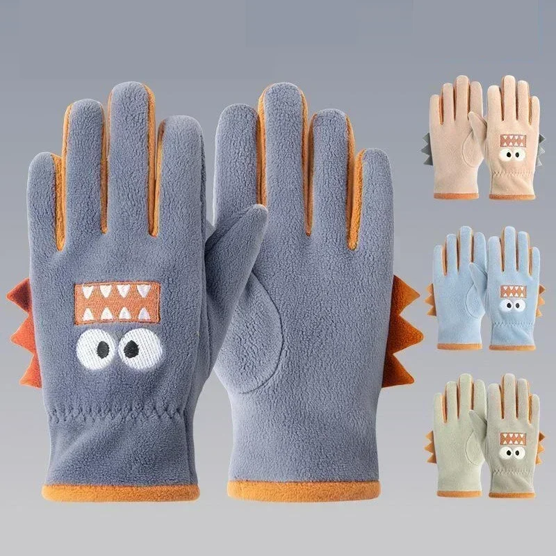 Children Cycling Gloves Autumn Winter Cute Kids Cartoon Warm Gloves Soft Outdoor Polar Fleece Windproof Student Babe