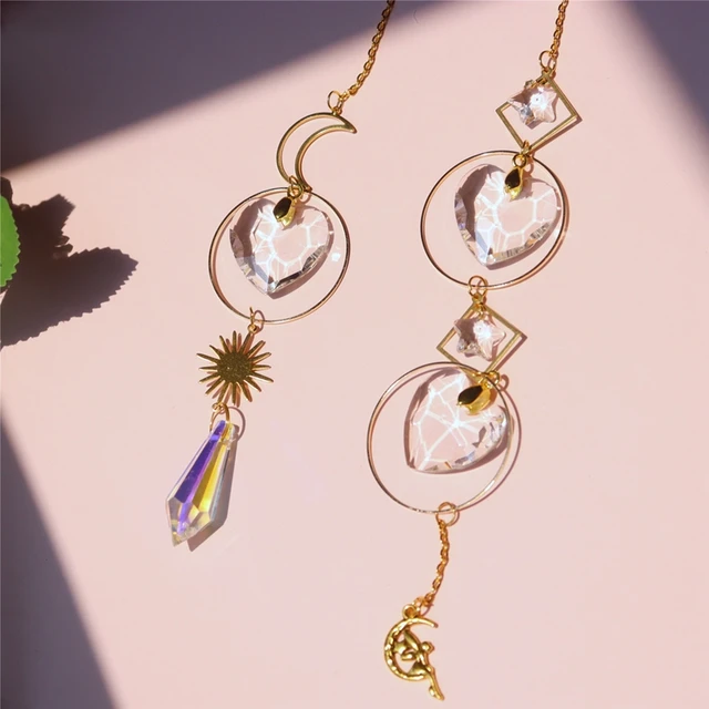 Crystal Sun Fogó Nap És Moon Csillag Világos Függő Medál Szivárvány Prizma Héj Dísz Sundrop Ablak Terasz Szél Hangjelzés - Image 5
