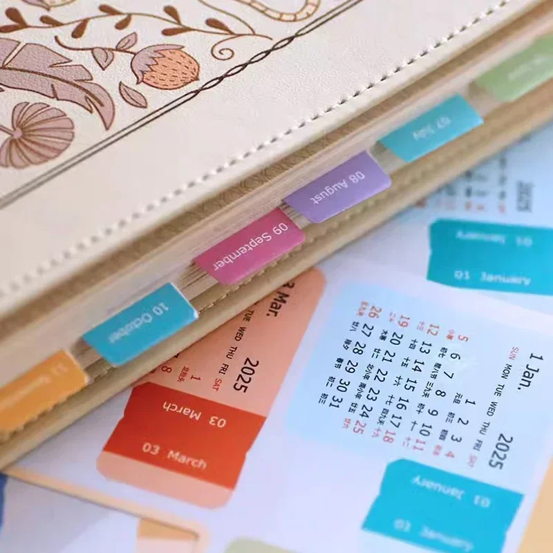 2025 Calendar Stickers 2 Sheets Annual Monthly Planner Notebook Agenda Index Stickers Bookmark Label Tags Kawaii Stationery | Tuzkuz Retails