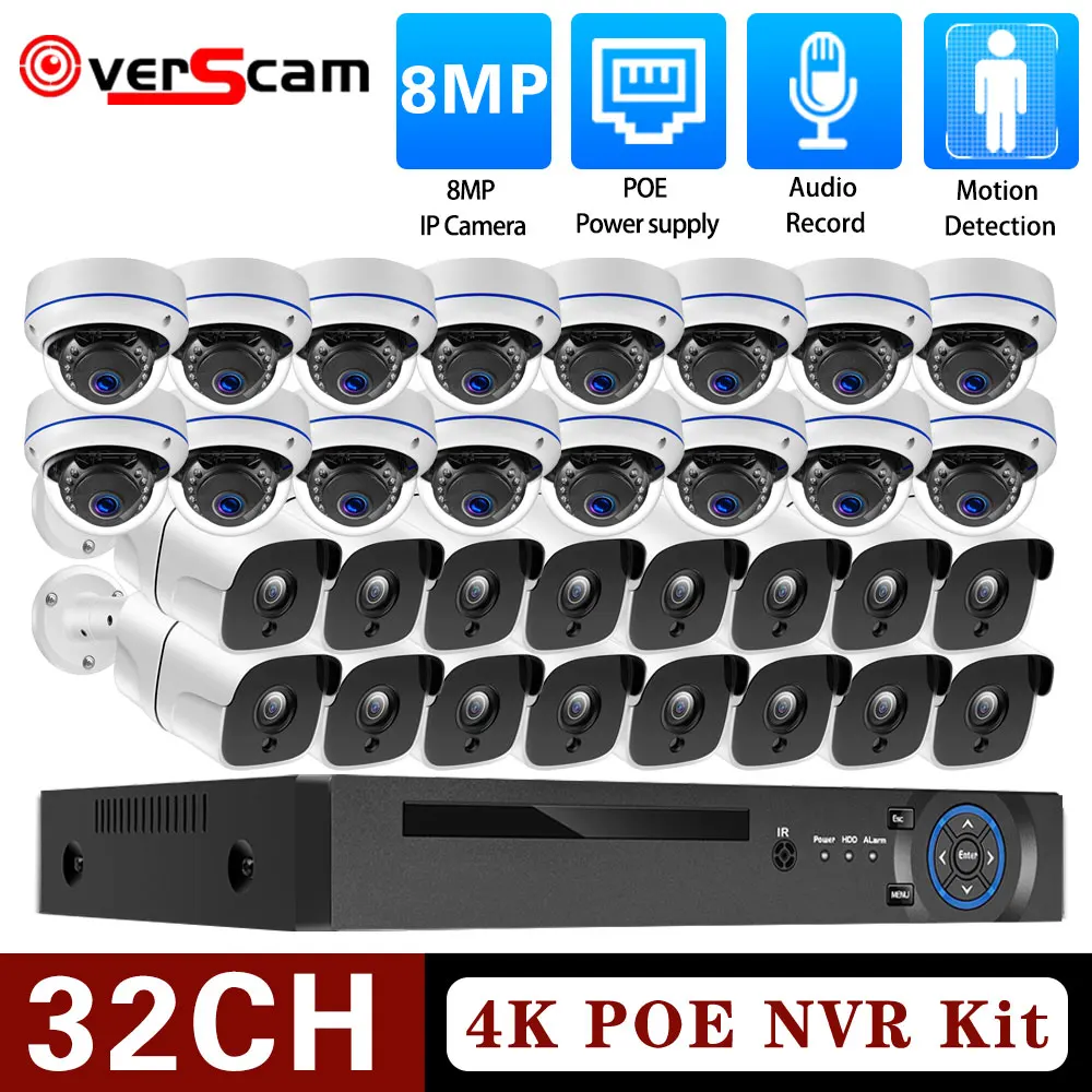 

H.265 32CH 4K POE NVR Kit 8MP CCTV security Indoor outdoor Waterproof Camera Audio Night Vision Camera Video Surveillance set
