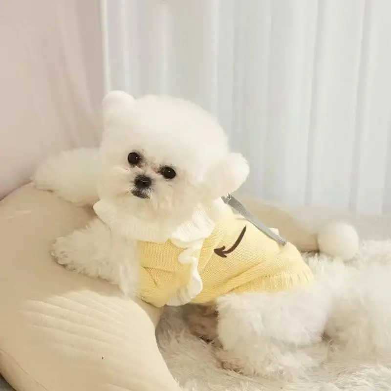 강아지 옷 귀여운 주름 장식 플러시 3차원 별 장식과 편안하고 부드러운 조절 가능한 칼라가 있는 소형견 스웨터