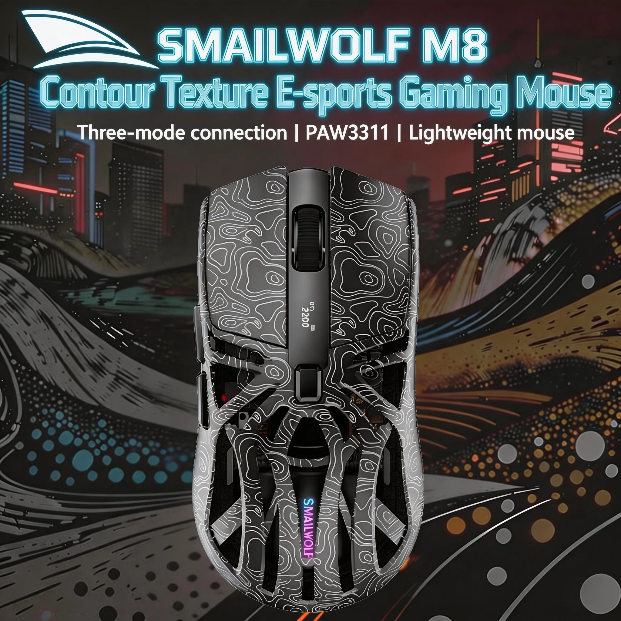 SMAILWOLF PAW3311 트라이 모드 게이밍 마우스 블루투스 무선 스크린 디스플레이 자기식 USB 충전 도크 노트북용 인체공학적 마우스