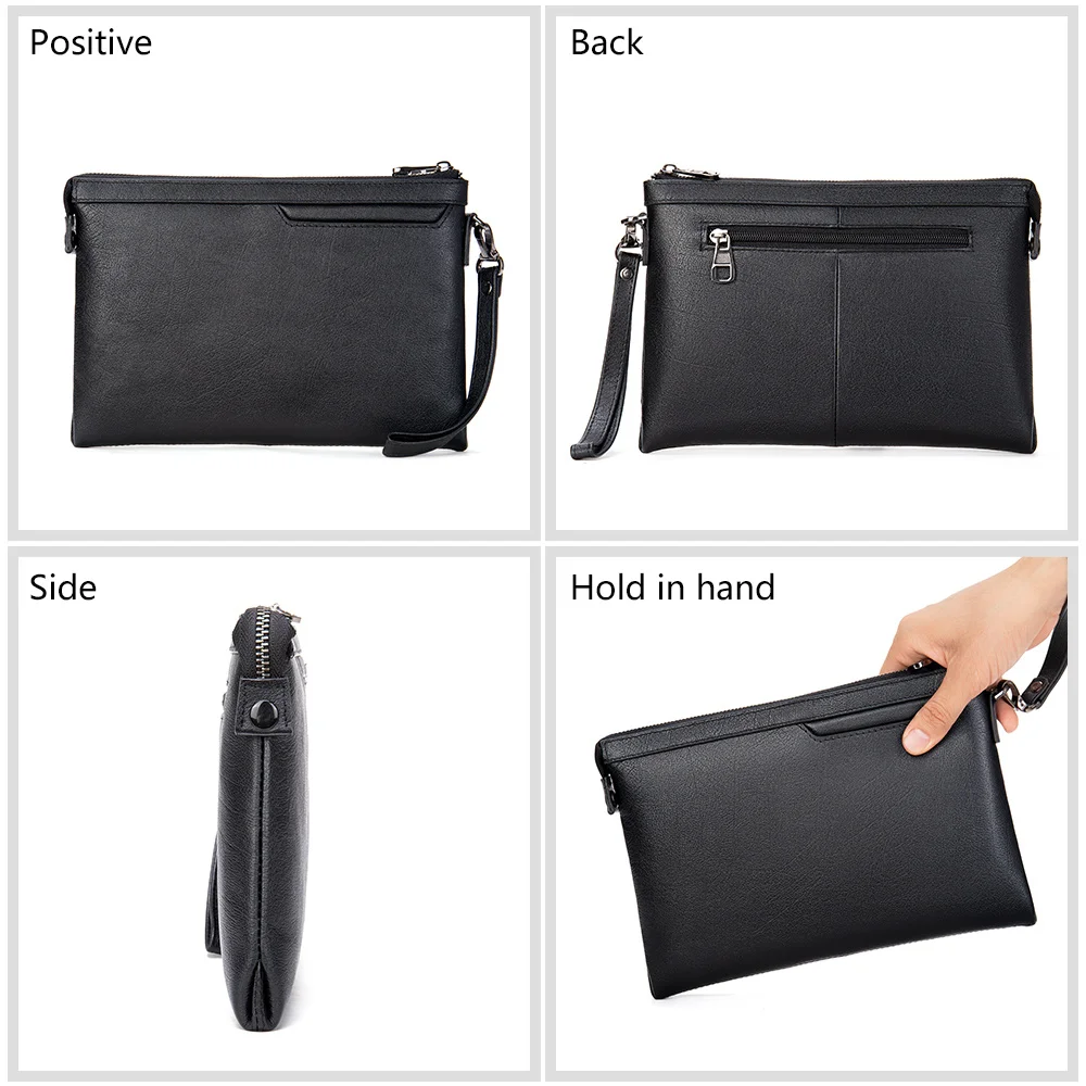 Luxury Mens Leather Wallet Black  Men Clutch Bag Genuine Leather