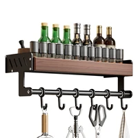 Ensemble de supports de rangement muraux de cuisine en bois, comprenant un porte-couteaux, un porte-épices, un porte-baguettes, un support pour couvercle de pot, un crochet rotatif 3
