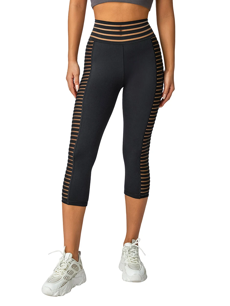 

Women Yoga Capri Pants Solid Color Seamless High Waist Workout Running Leggings Gym Outdoor Fitness Sports Running Bottoms
