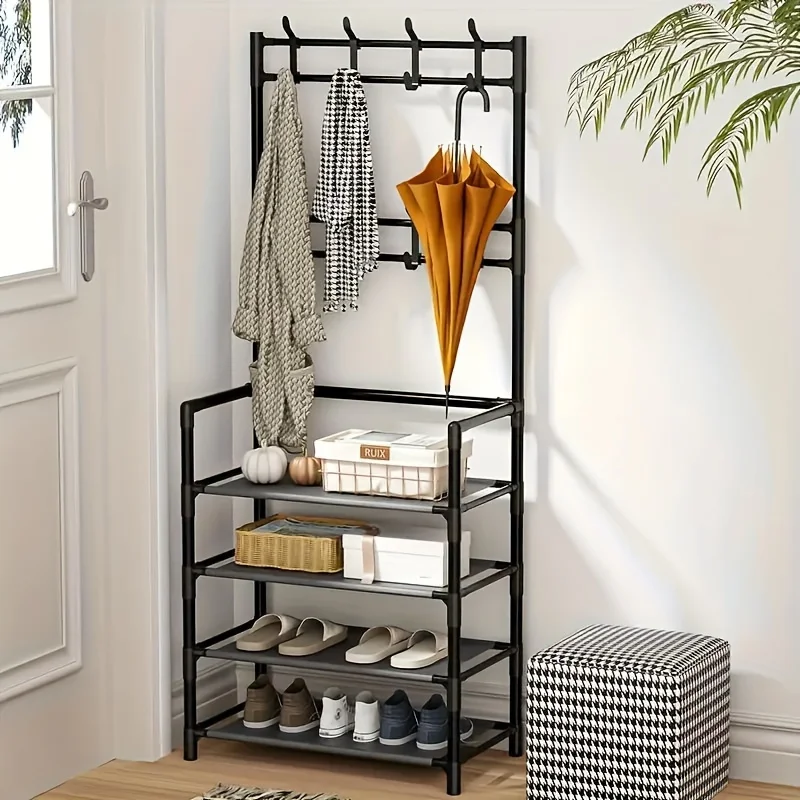 Floor Standing Simple Clothes Hanger Minimalist Clothes Rack Multifunctional All-In-One Hanger Living Room Organizer Shoe Shelf 4